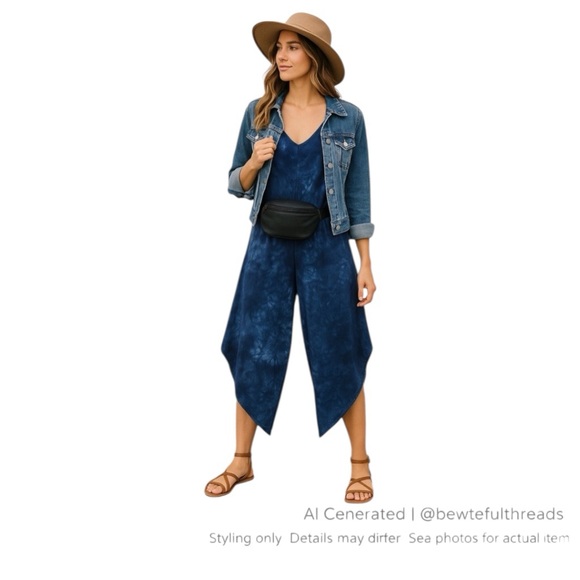 Tiana B. Pants - Tiana B Blue Tie Dye Asymmetrical Jumpsuit Stretch Boho Artwear